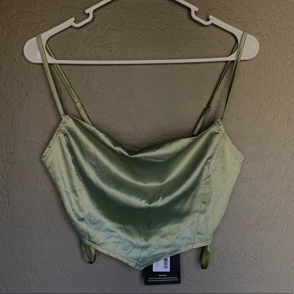 Light Green Satin Crop Tank Top
